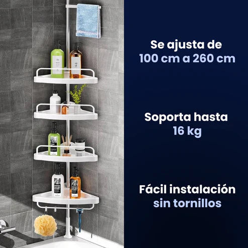 Juego Esquinero de Baño (4 Estantes + Tubo)